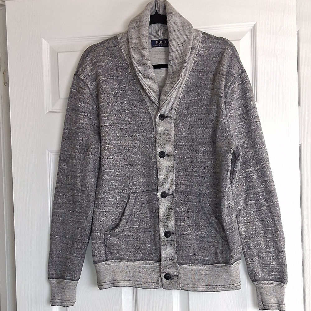 Polo Ralph Lauren Gray 100% Cotton Shawl Collar Cardigan Sweater
